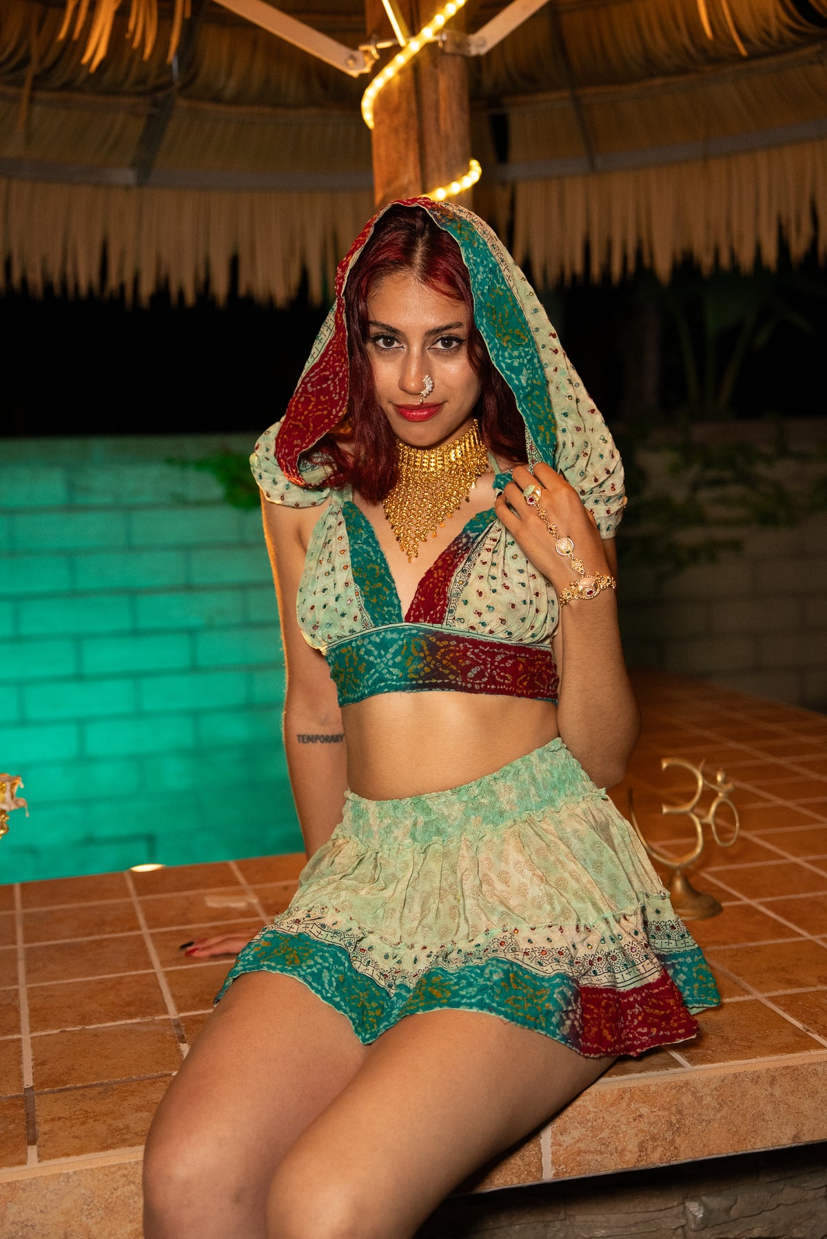 Watercolor Bandhani Mini Gehr Skirt Set