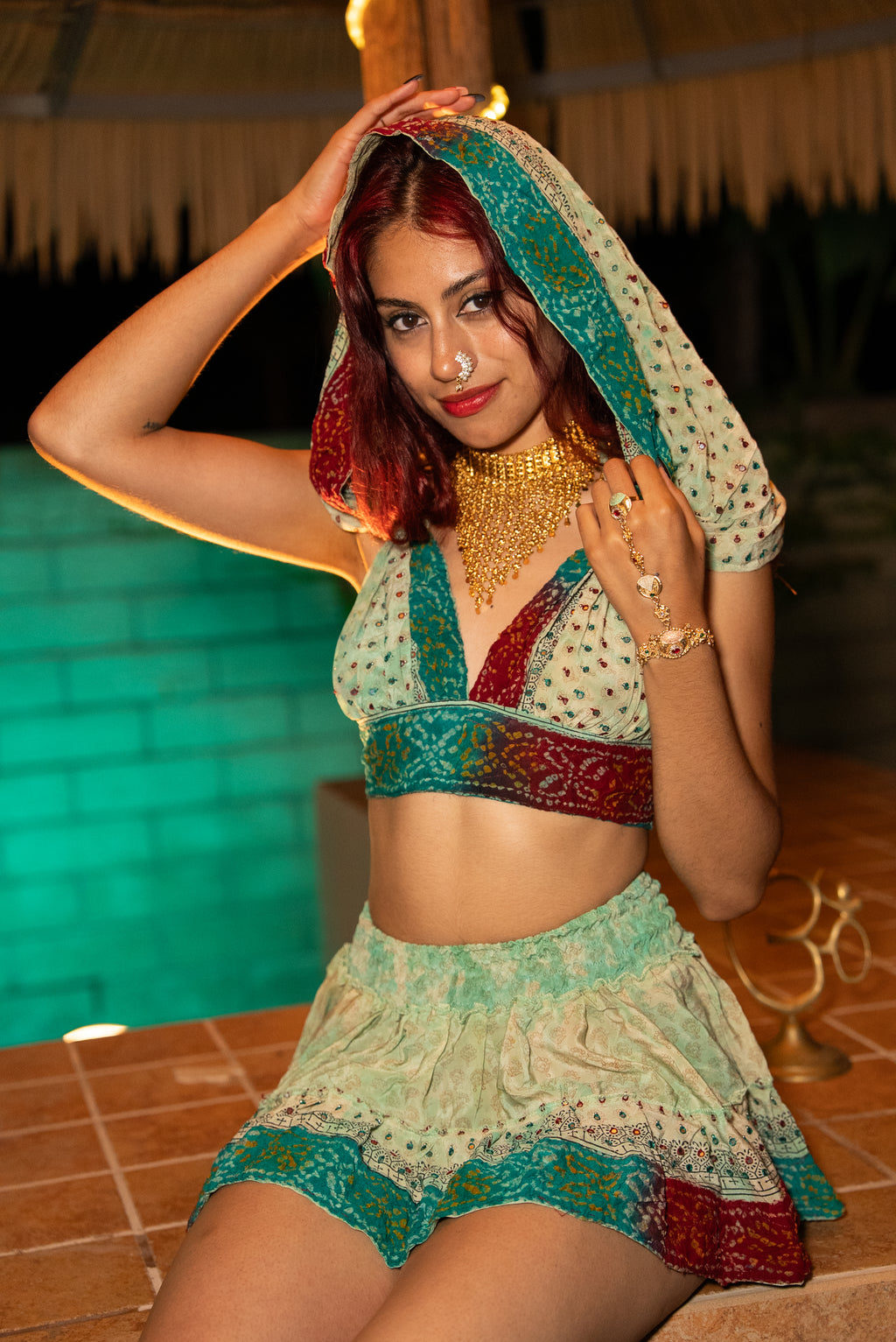 Watercolor Bandhani Mini Gehr Skirt Set