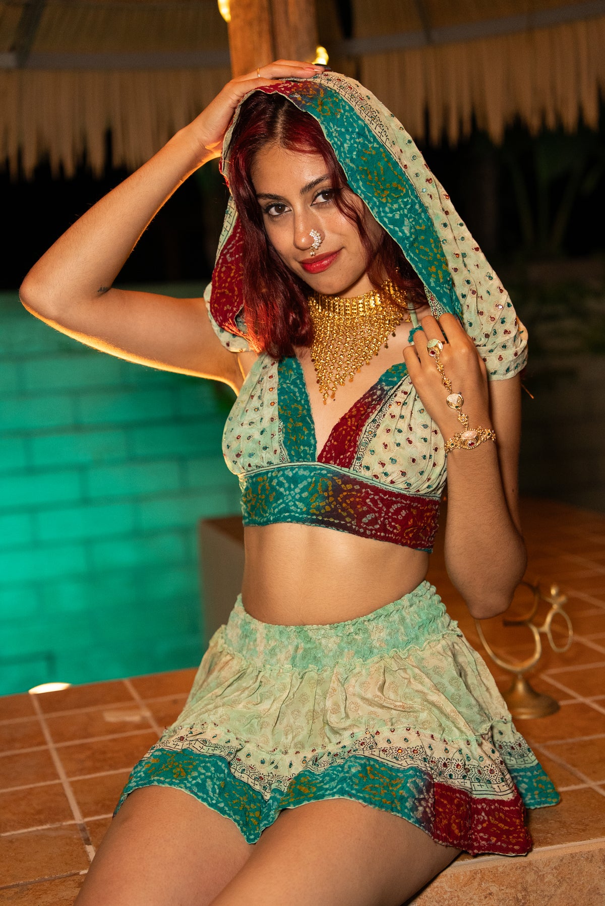 Watercolor Bandhani Mini Gehr Skirt Set