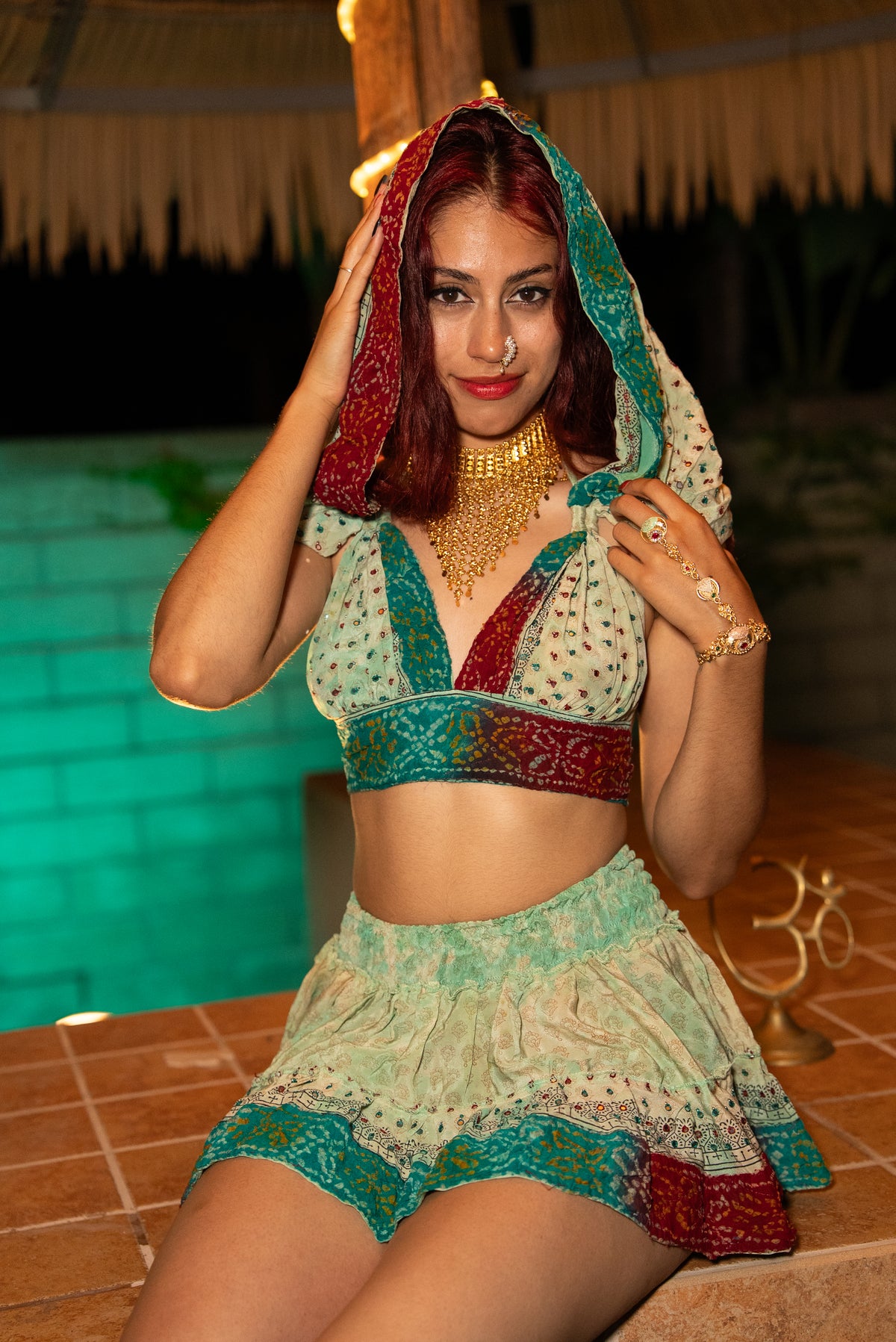 Watercolor Bandhani Mini Gehr Skirt Set