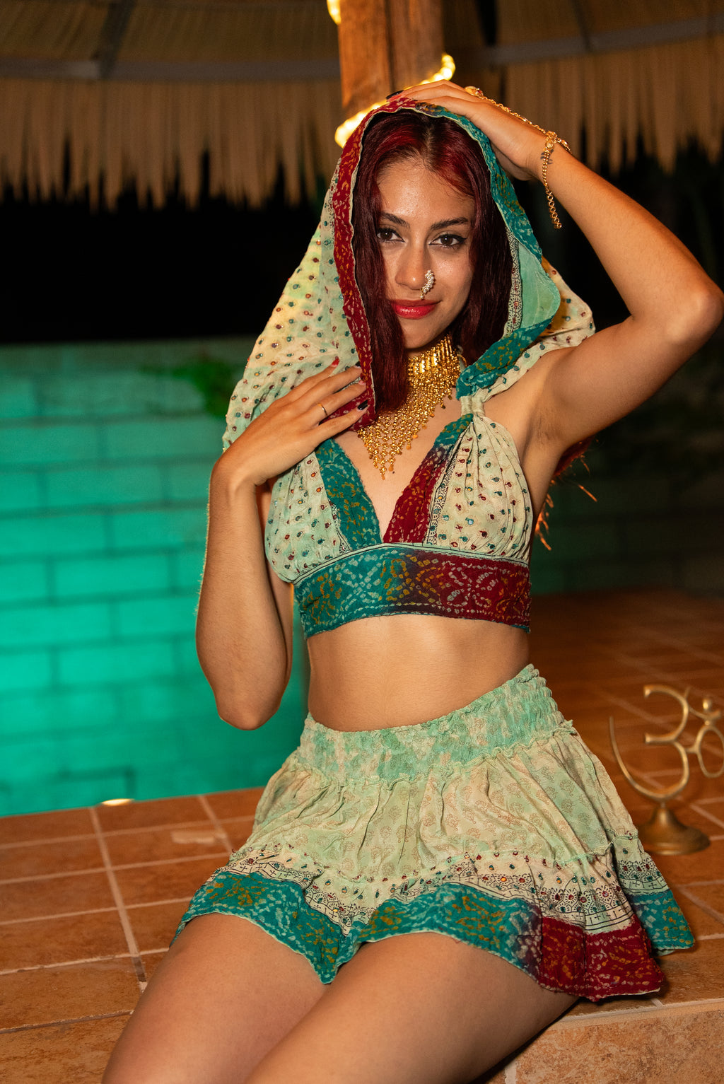 Watercolor Bandhani Mini Gehr Skirt Set