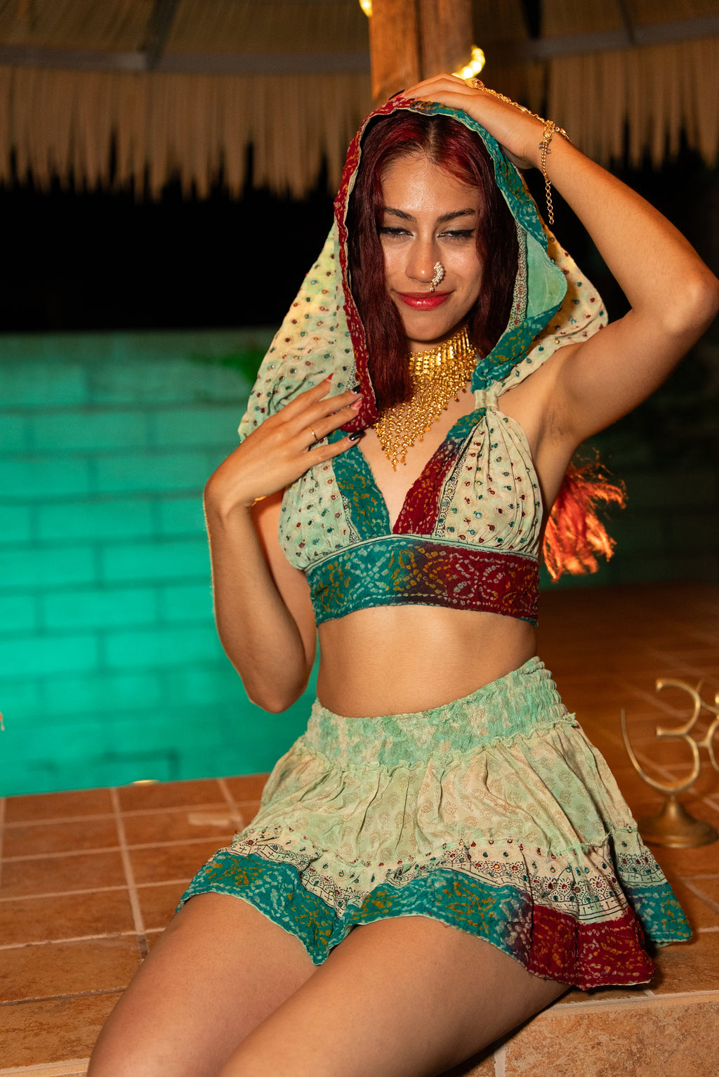 Watercolor Bandhani Mini Gehr Skirt Set