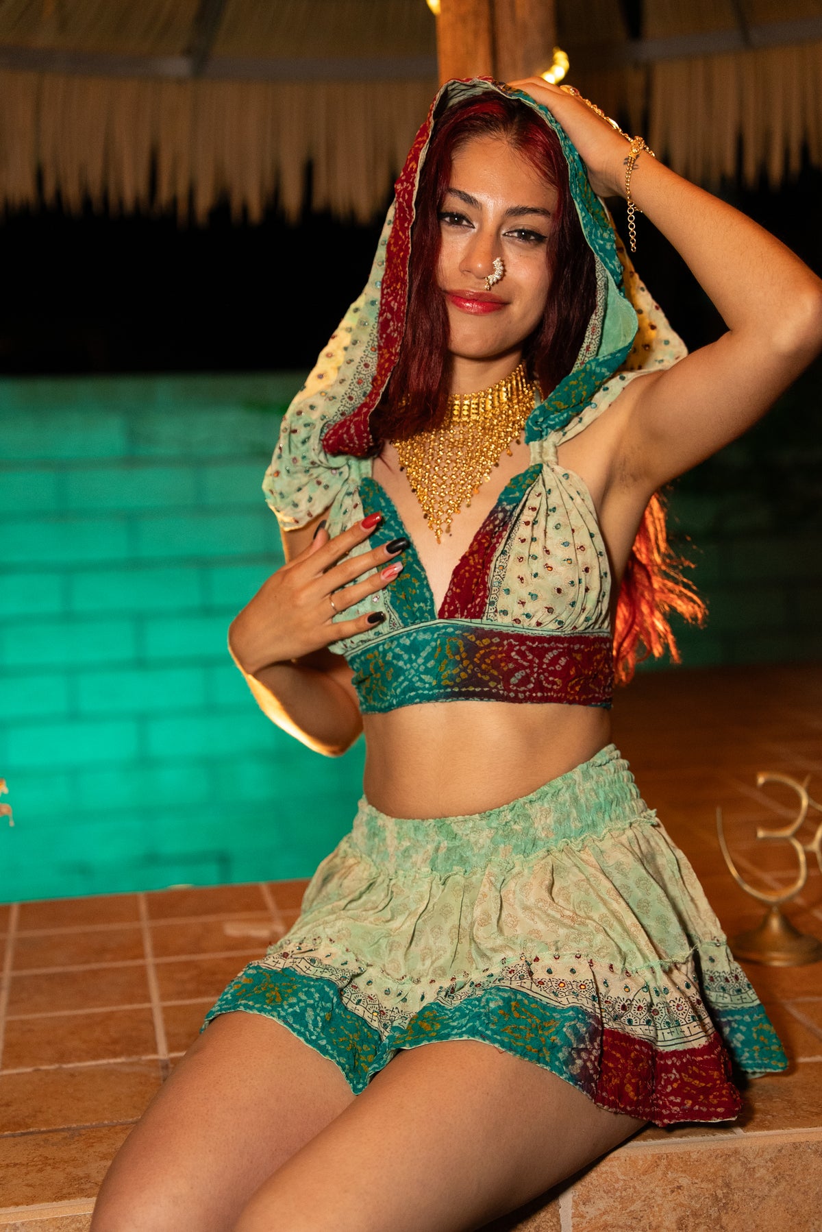 Watercolor Bandhani Mini Gehr Skirt Set