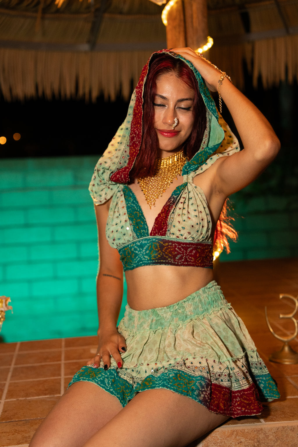 Watercolor Bandhani Mini Gehr Skirt Set