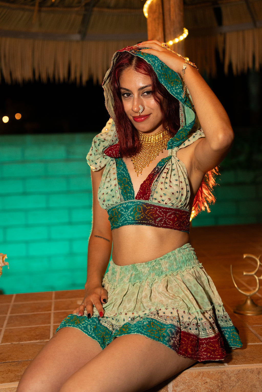 Watercolor Bandhani Mini Gehr Skirt Set