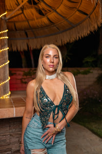 Turquoise Velvet Pixie Top