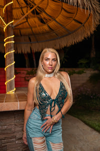 Turquoise Velvet Pixie Top