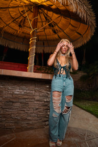 Turquoise Velvet Pixie Top
