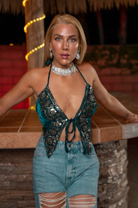 Turquoise Velvet Pixie Top
