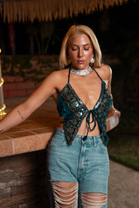 Turquoise Velvet Pixie Top