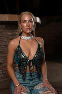 Turquoise Velvet Pixie Top