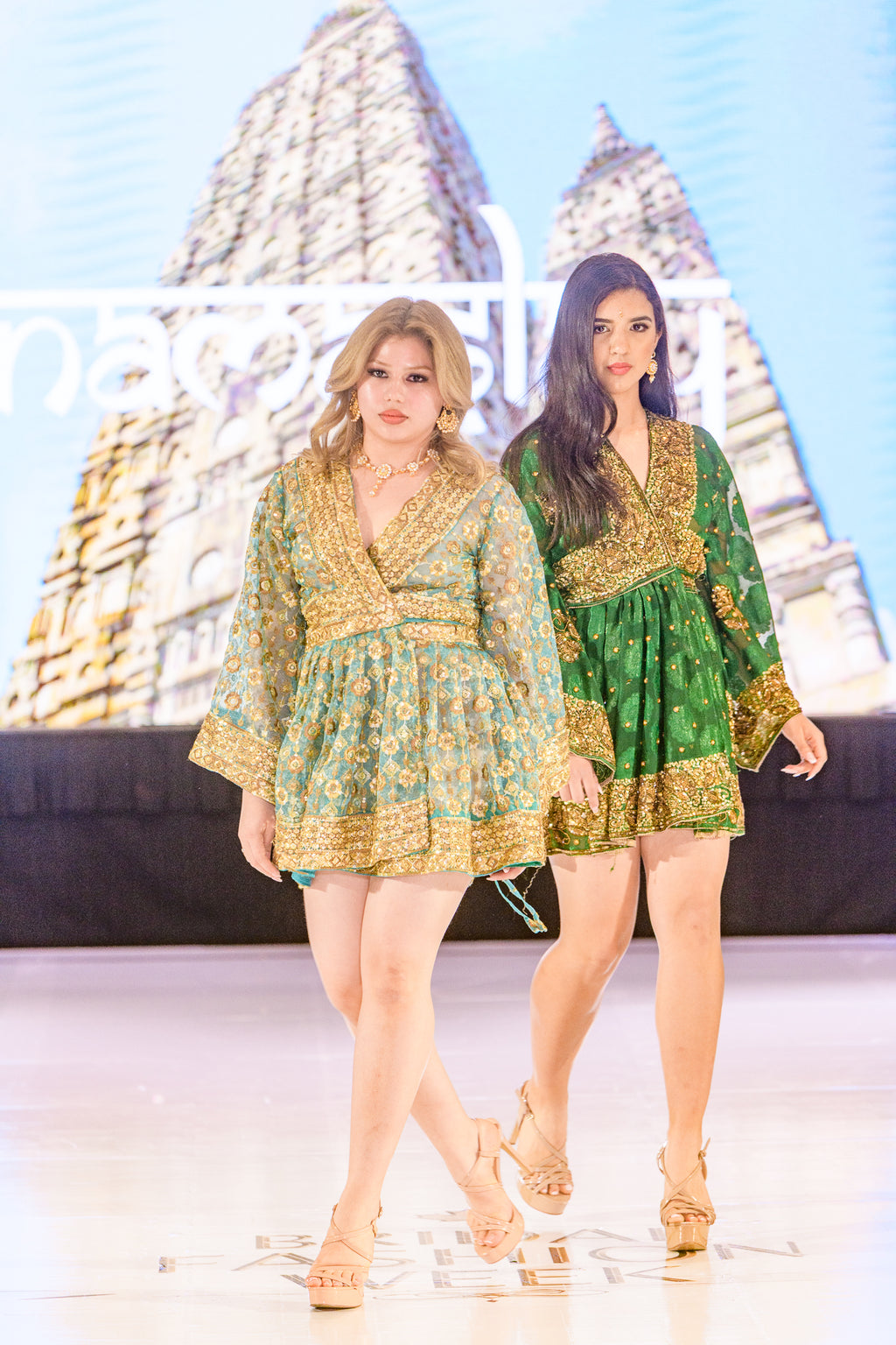 golden emerald babydoll dress