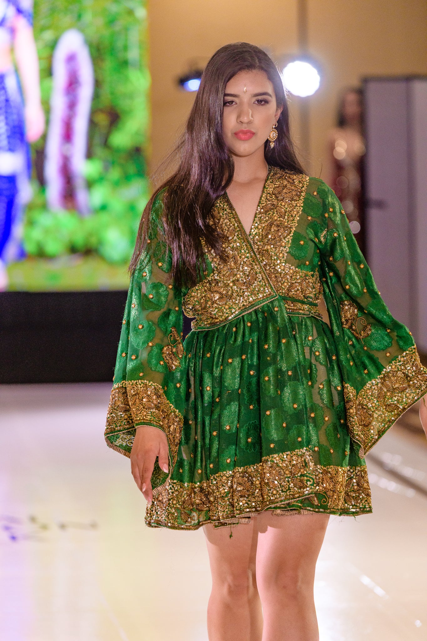 golden emerald babydoll dress