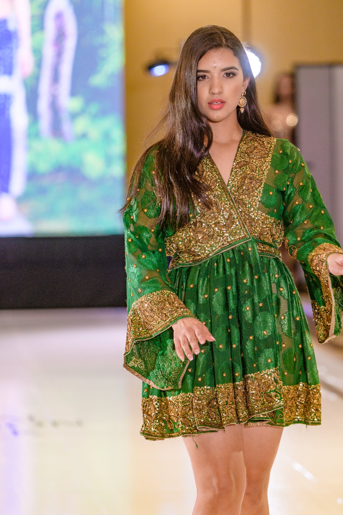 golden emerald babydoll dress