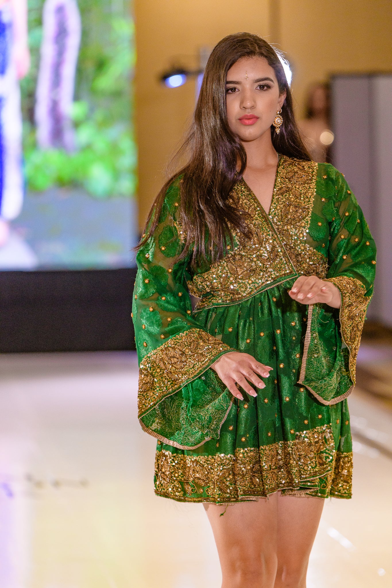 golden emerald babydoll dress