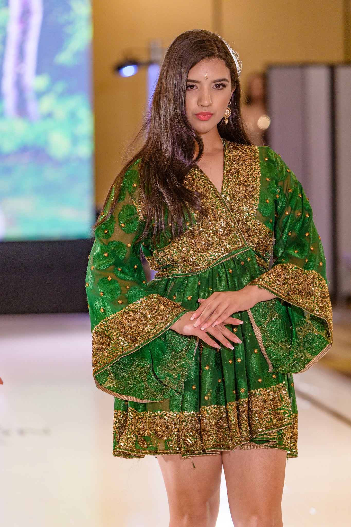 golden emerald babydoll dress