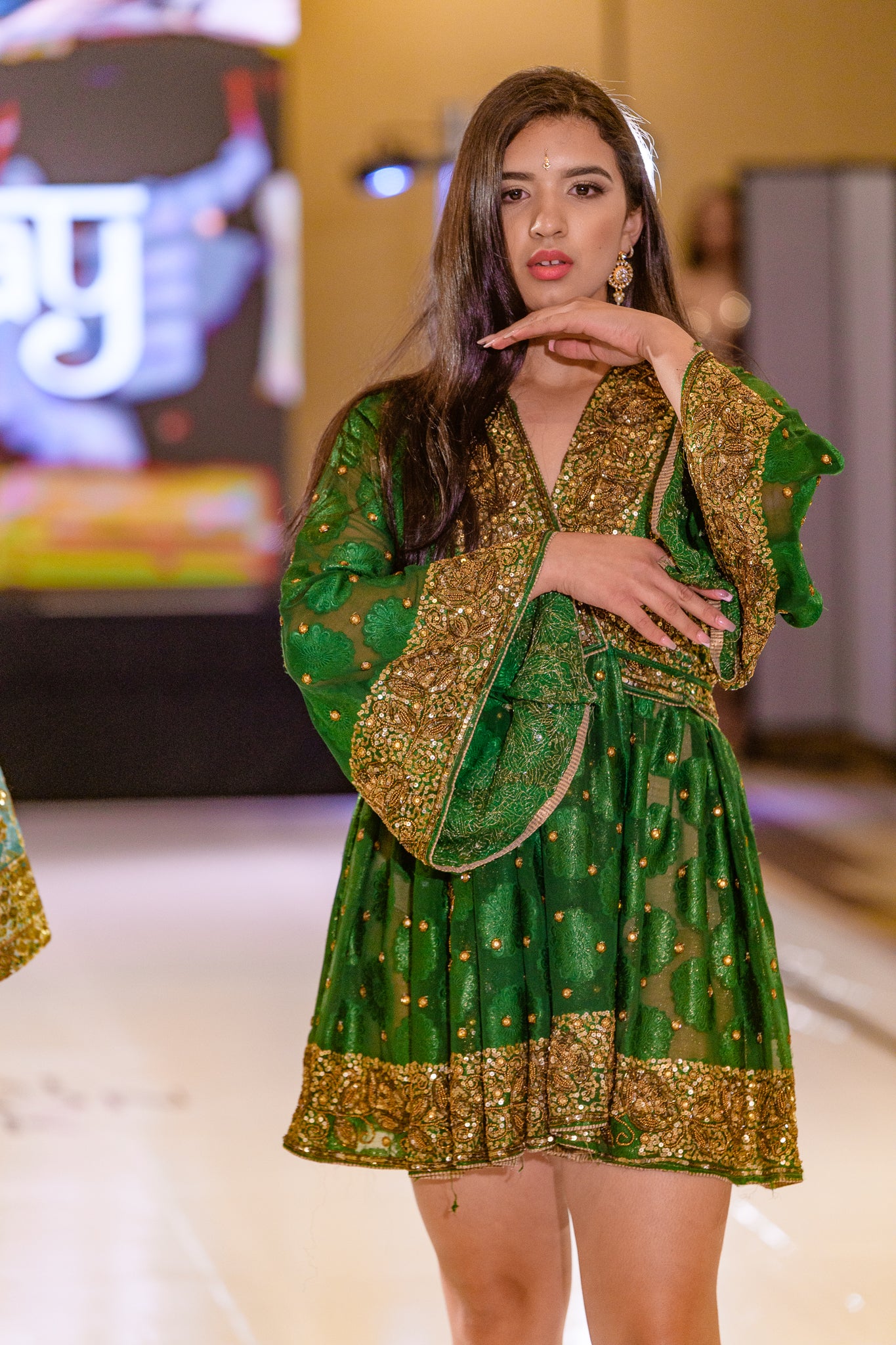 golden emerald babydoll dress