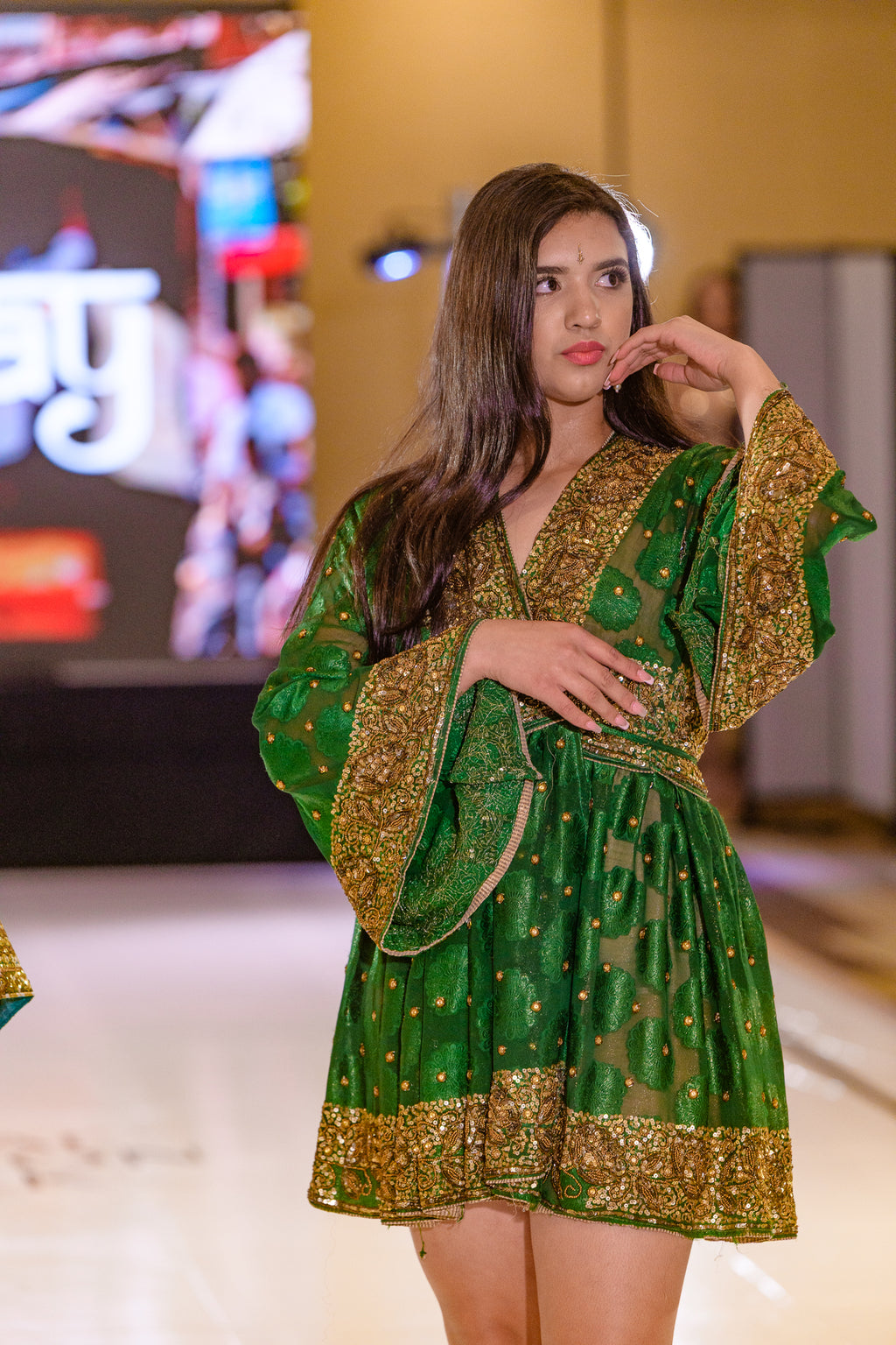 golden emerald babydoll dress