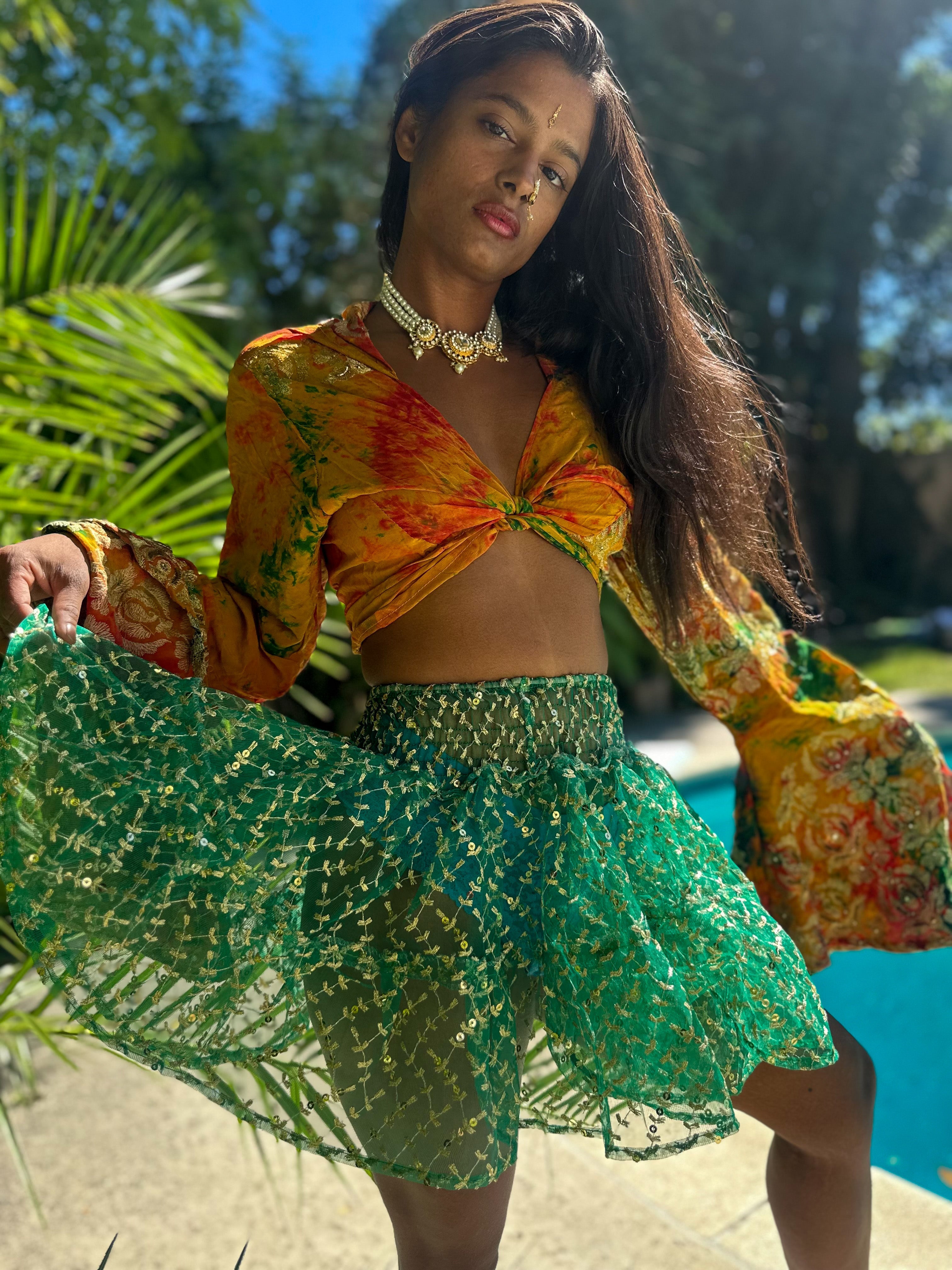 electric emerald Mini Gehr Skirt
