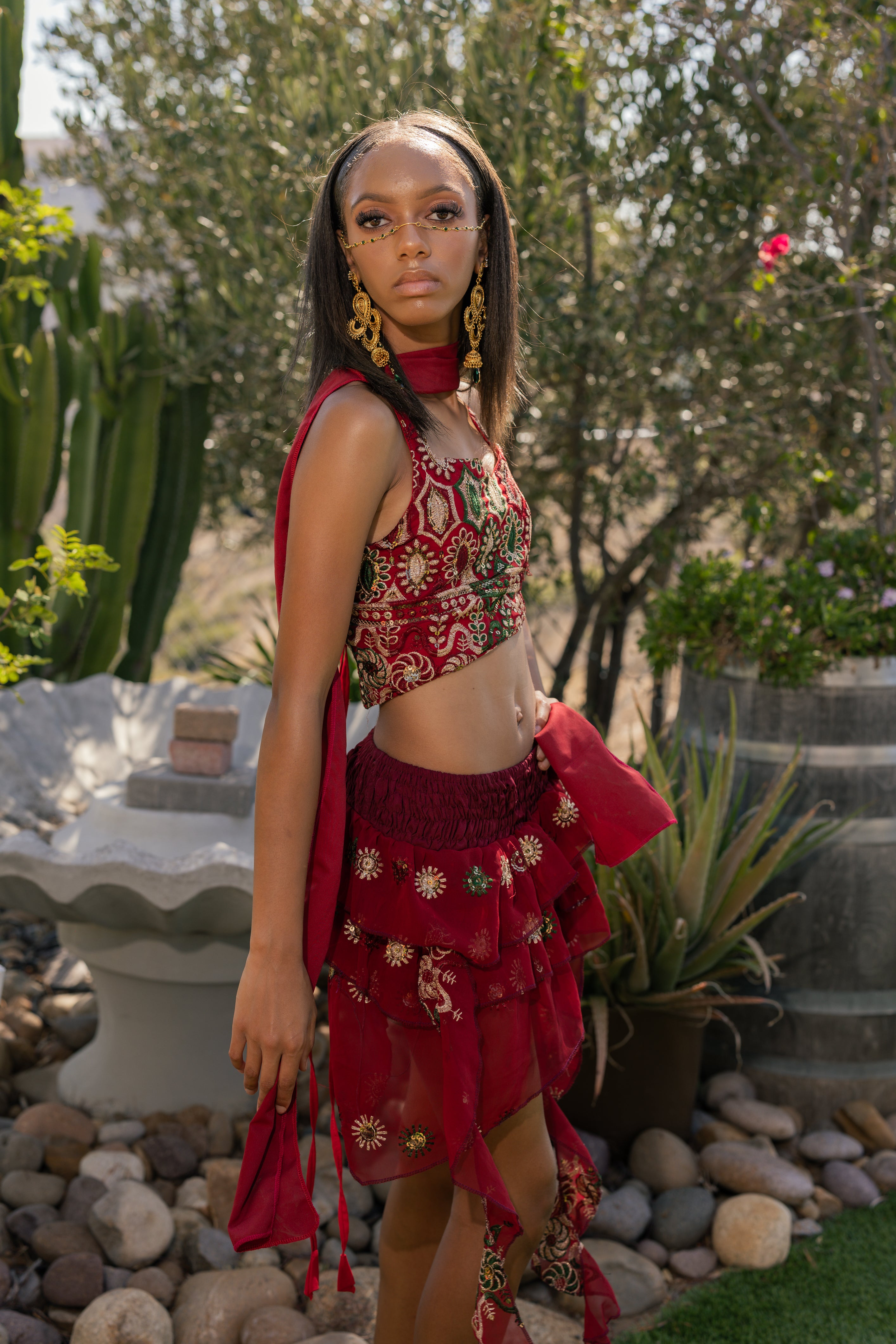 fire lotus ruffle mini skirt set