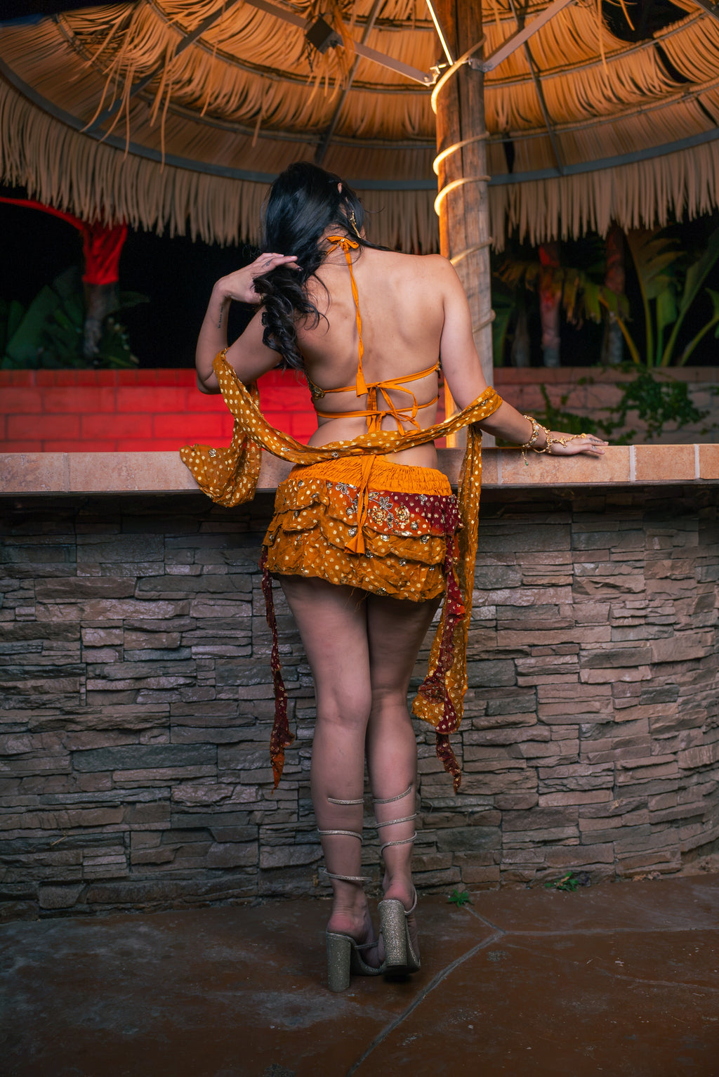 Saffron sundari ruffle mini skirt set