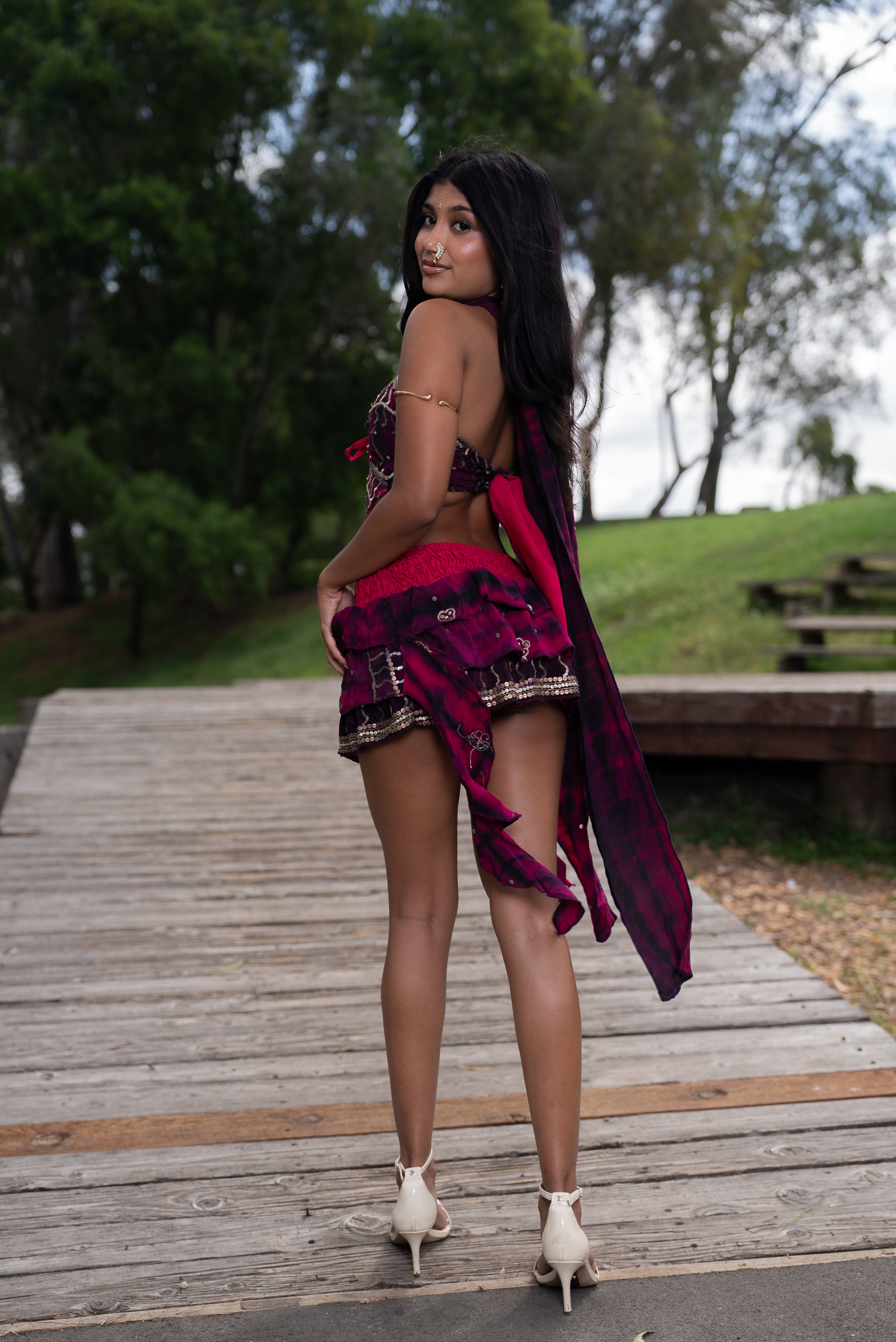 Purple Cosmos ruffle Skirt Set