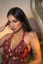 Load image into Gallery viewer, Ruby Velvet Venus Fringe Top

