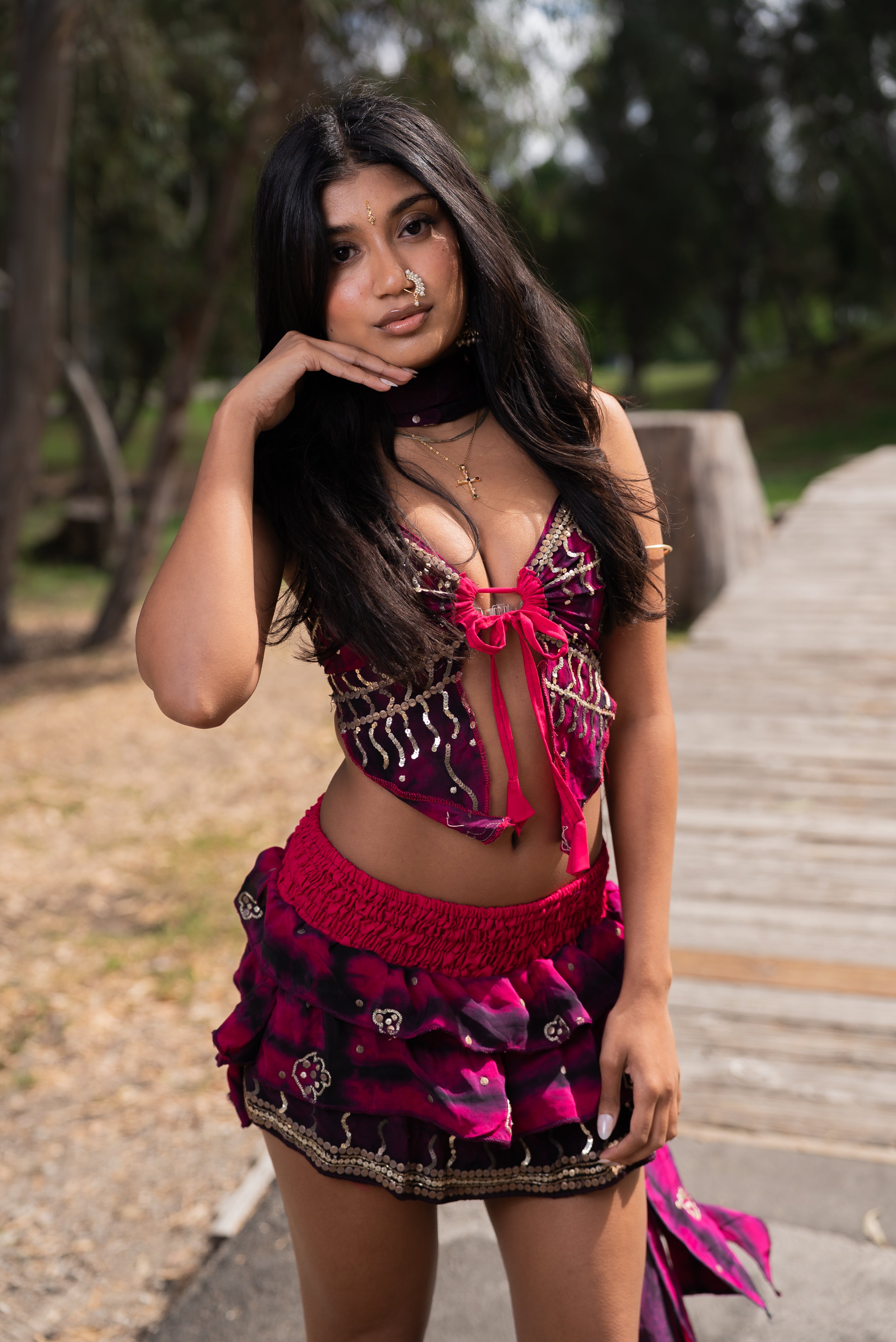 Purple Cosmos ruffle Skirt Set