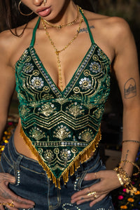 Emerald Venus Velvet Sequin Top