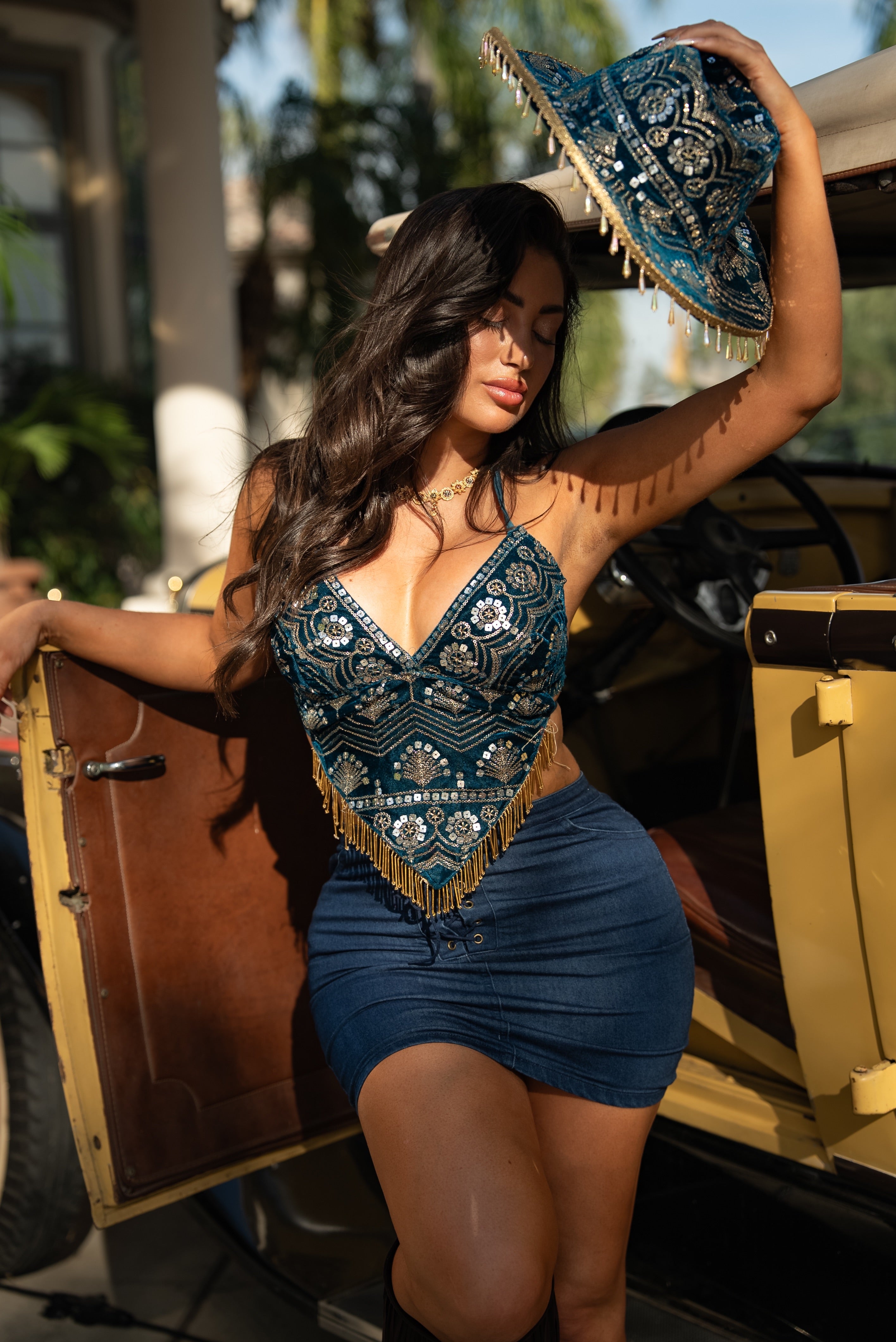 Teal Velvet Fairy Venus Sequin Top