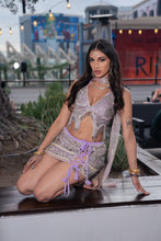 Load image into Gallery viewer, Lilac Diamonds Lace up Mini Skirt Set

