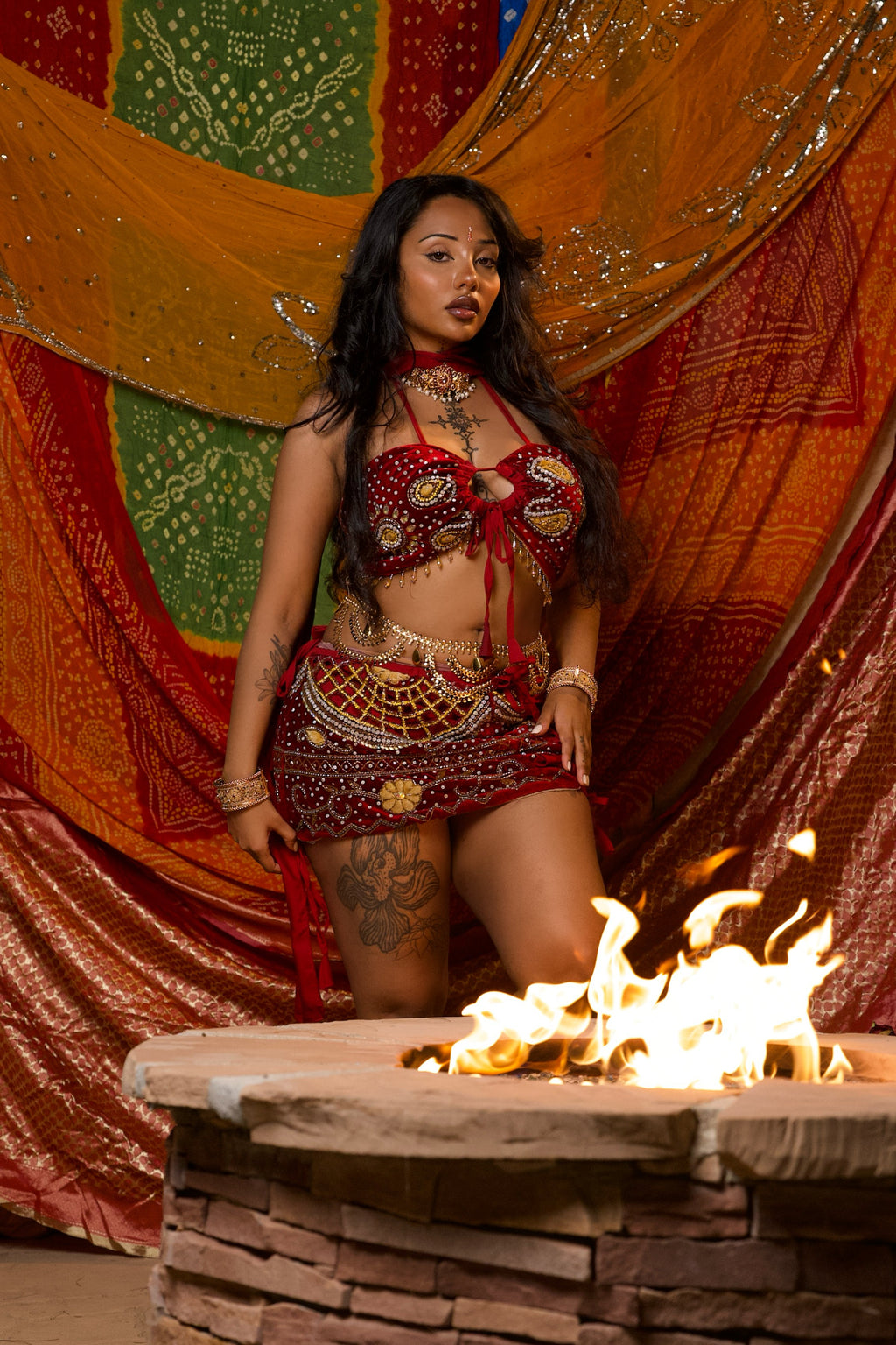 Velvet Fire Lace up mini skirt set