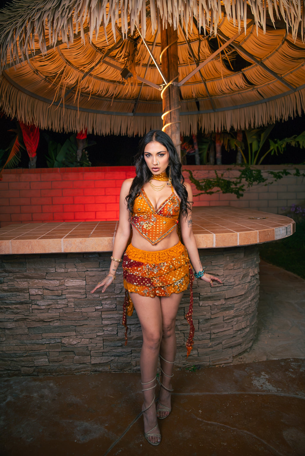 Saffron sundari ruffle mini skirt set