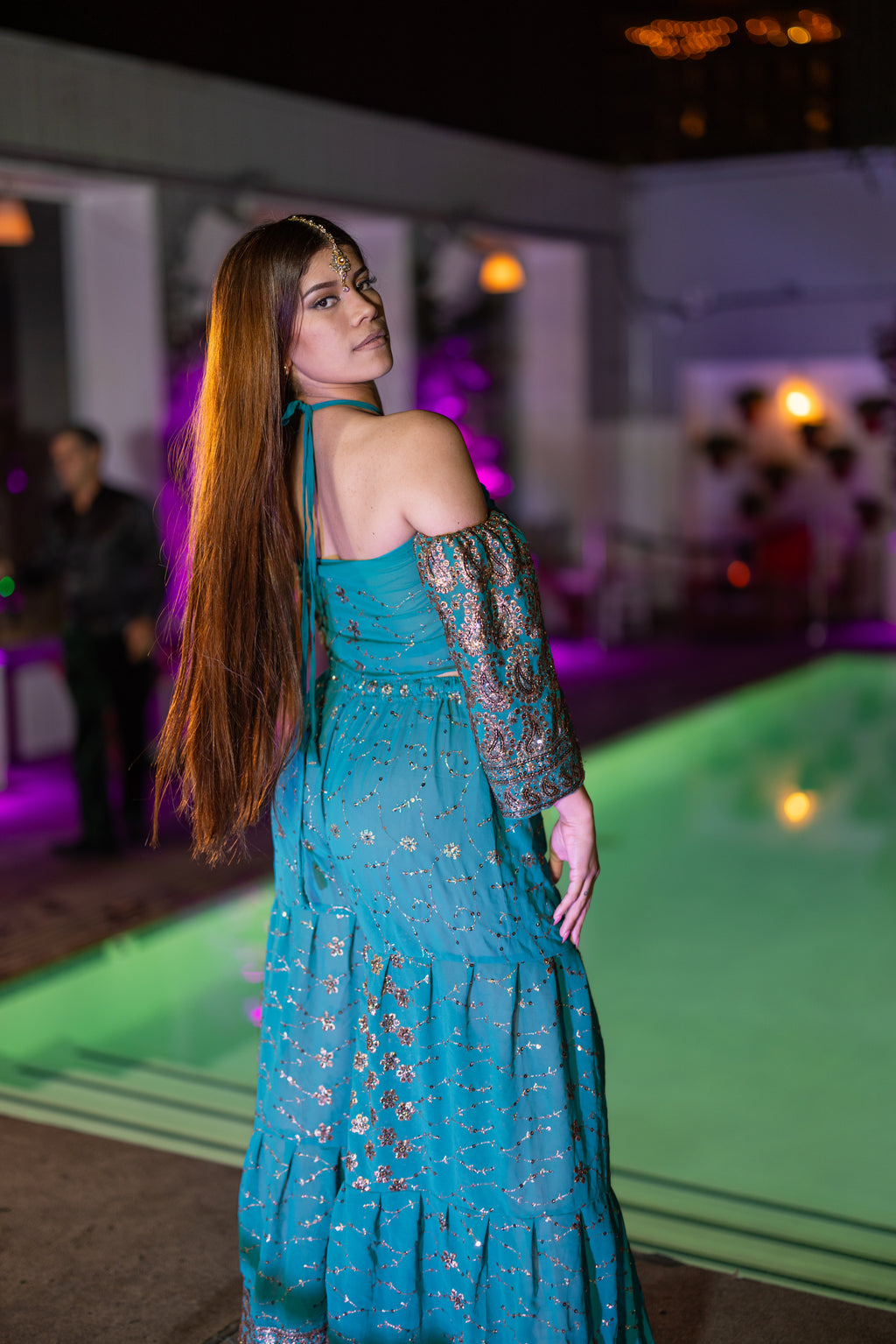 Golden turquoise sharara pants set