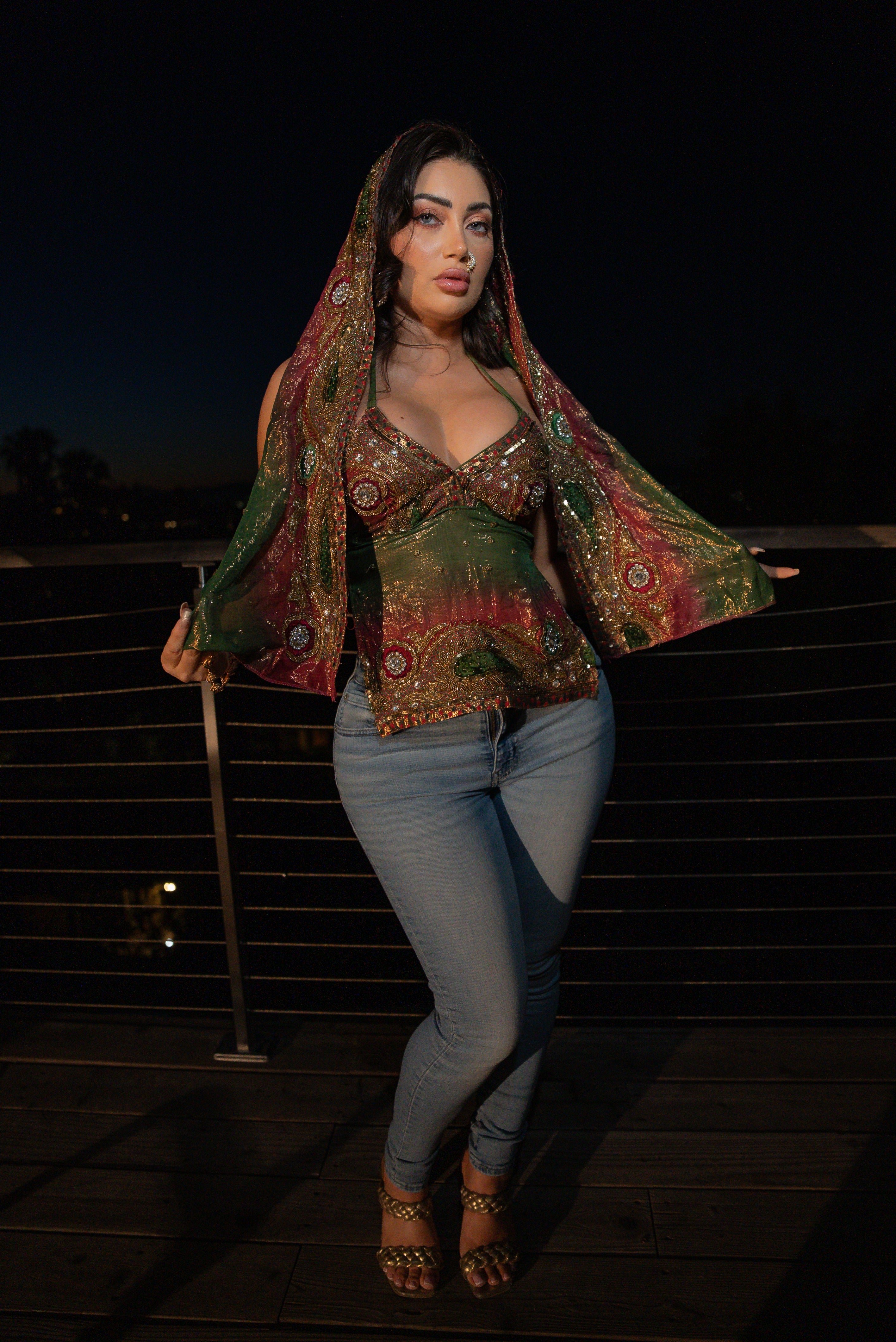 Golden dragon saree top (no scarf)
