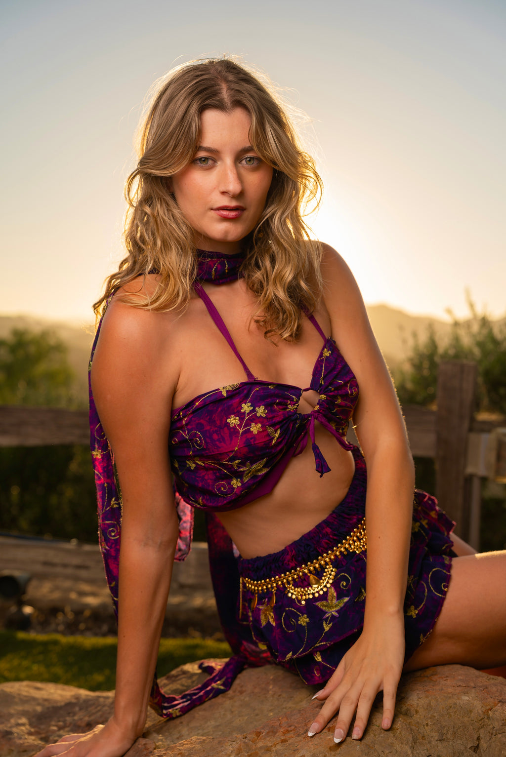 Purple cosmos ruffle mini skirt set