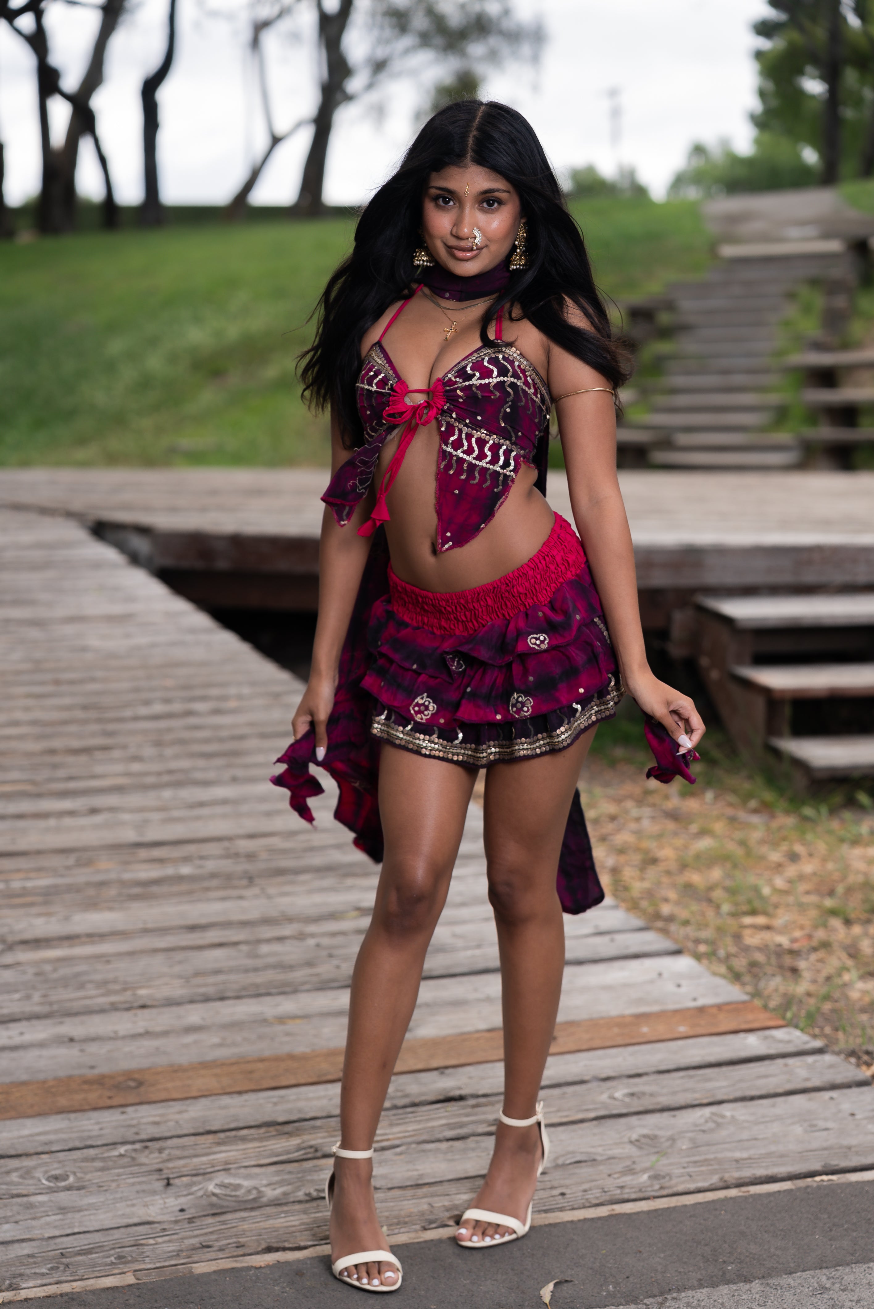 Purple Cosmos ruffle Skirt Set