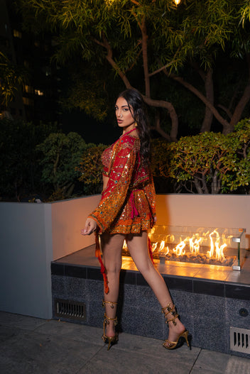 Passionfruit Sequins Shakti Mini Skirt & Jacket Set