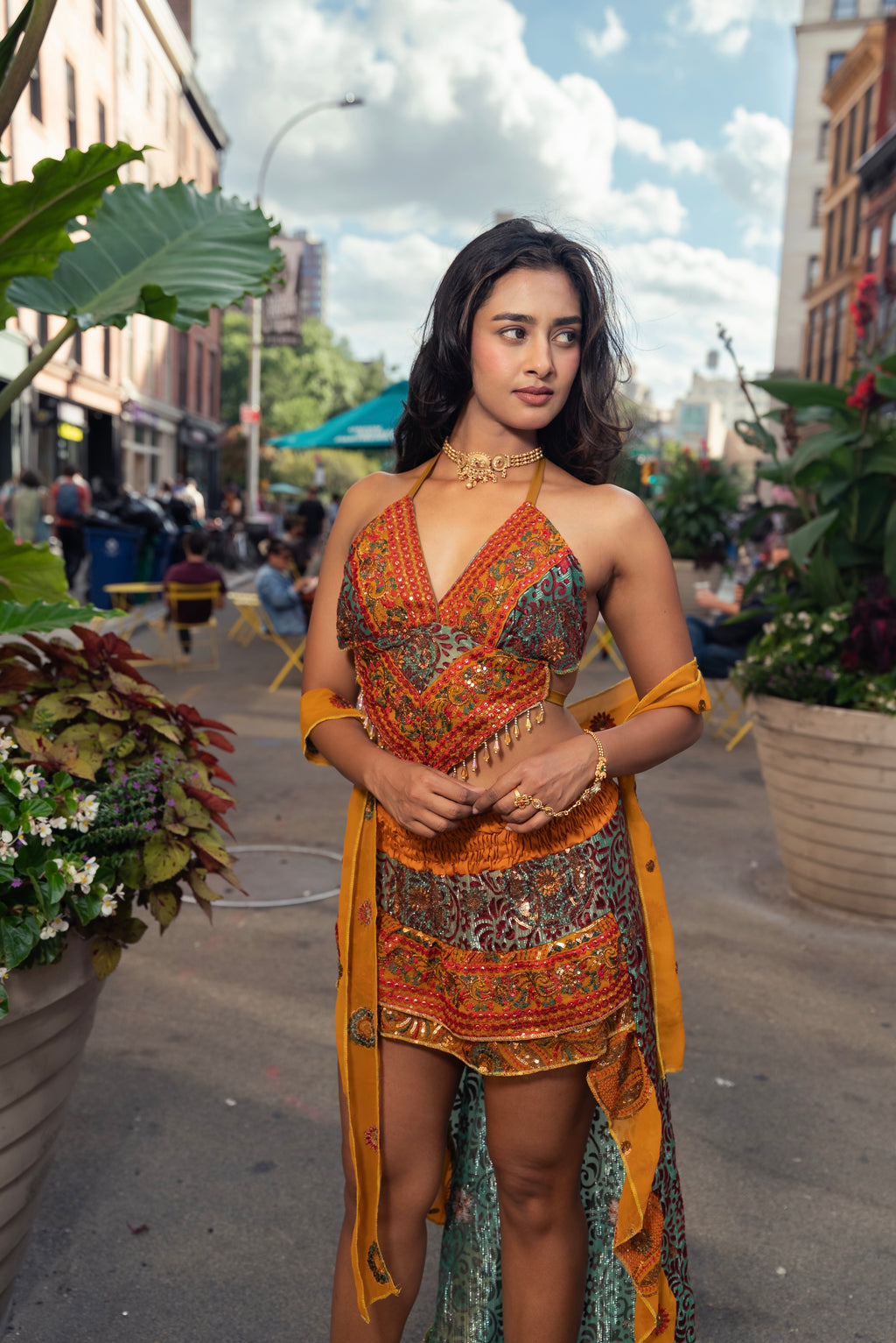 Saffron Jungle Ruffle Bollywood Set