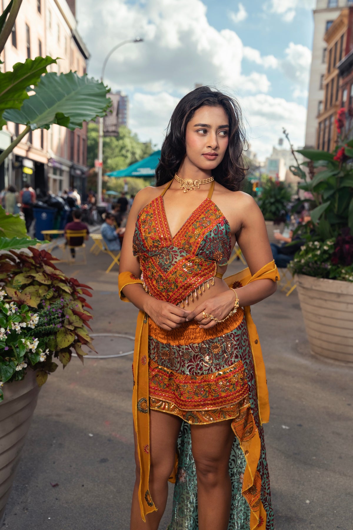 Saffron Jungle Ruffle Bollywood Set