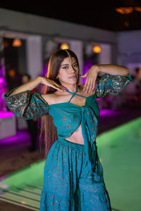 Golden turquoise sharara pants set