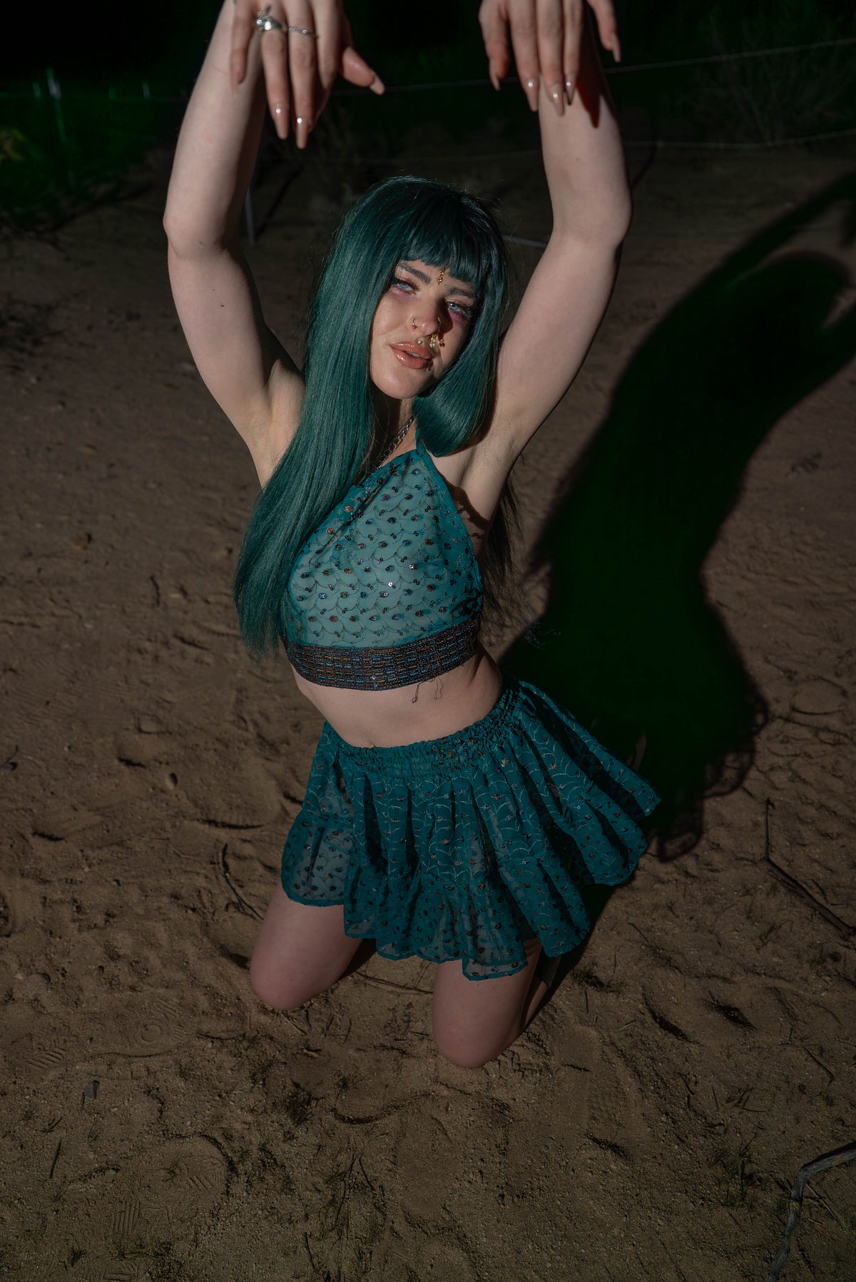 teal mystic Micro Mini Gehr Skirt Set