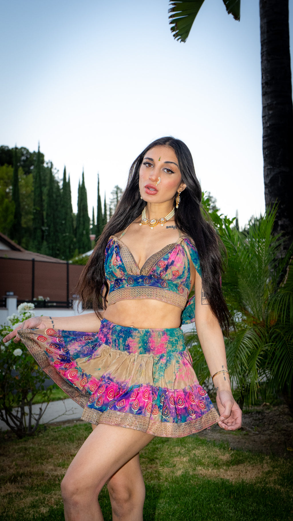 Rainbow Paisley Bohemia Micro Mini Gehr Skirt Set
