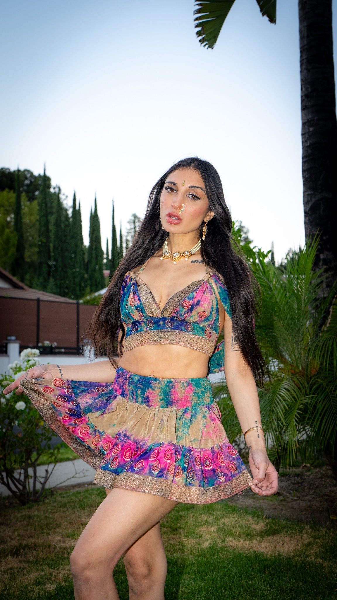 Rainbow Paisley Bohemia Micro Mini Gehr Skirt Set