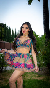 Rainbow Paisley Bohemia Micro mini skirt set (with border on skirt)