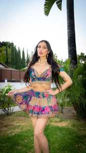 Rainbow Paisley Bohemia Micro mini skirt set (with border on skirt)