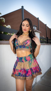 Rainbow Paisley Bohemia Micro mini skirt set (with border on skirt)
