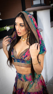 Rainbow Paisley Bohemia Micro mini skirt set (with border on skirt)