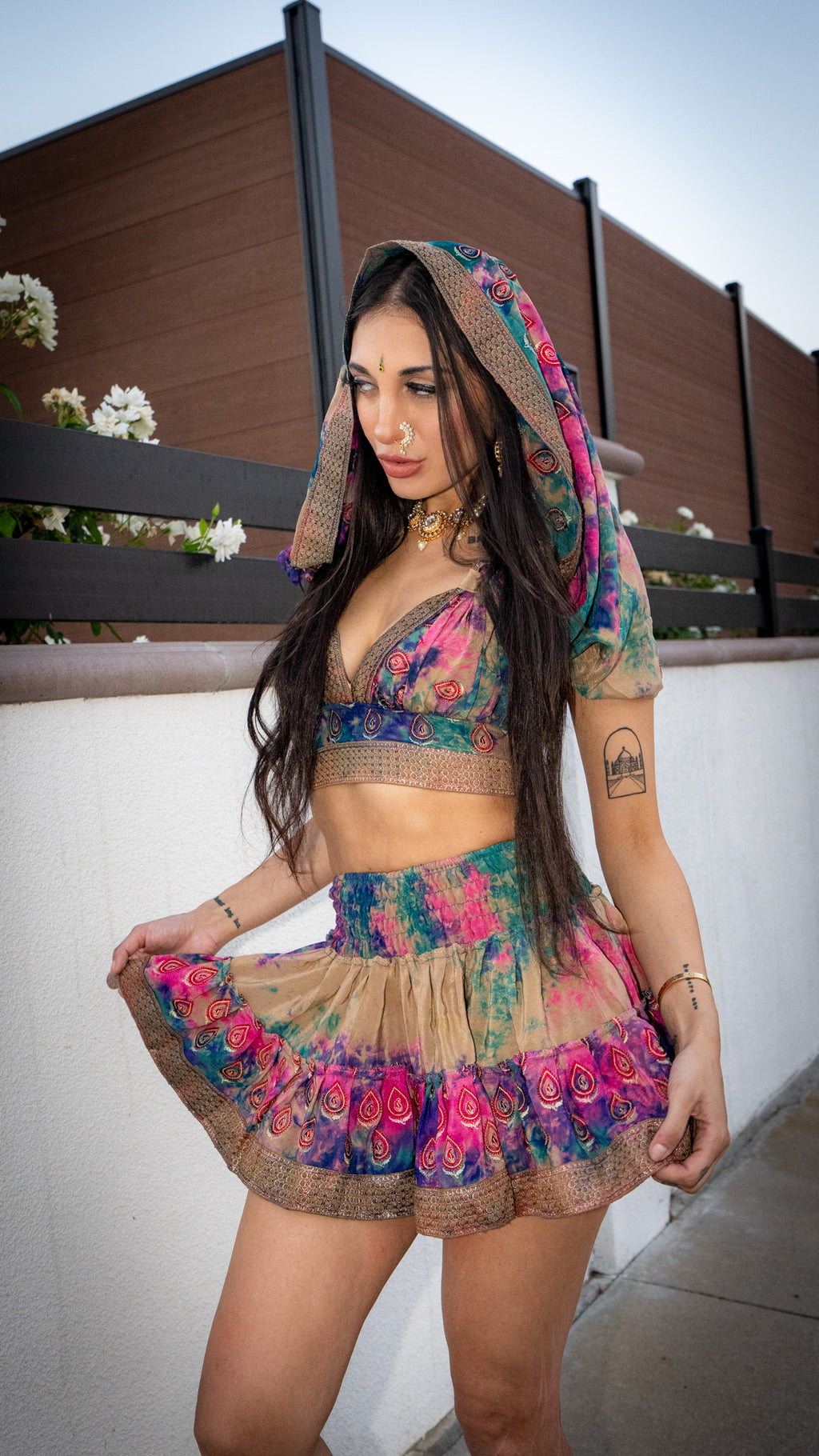Rainbow Paisley Bohemia Micro Mini Gehr Skirt Set