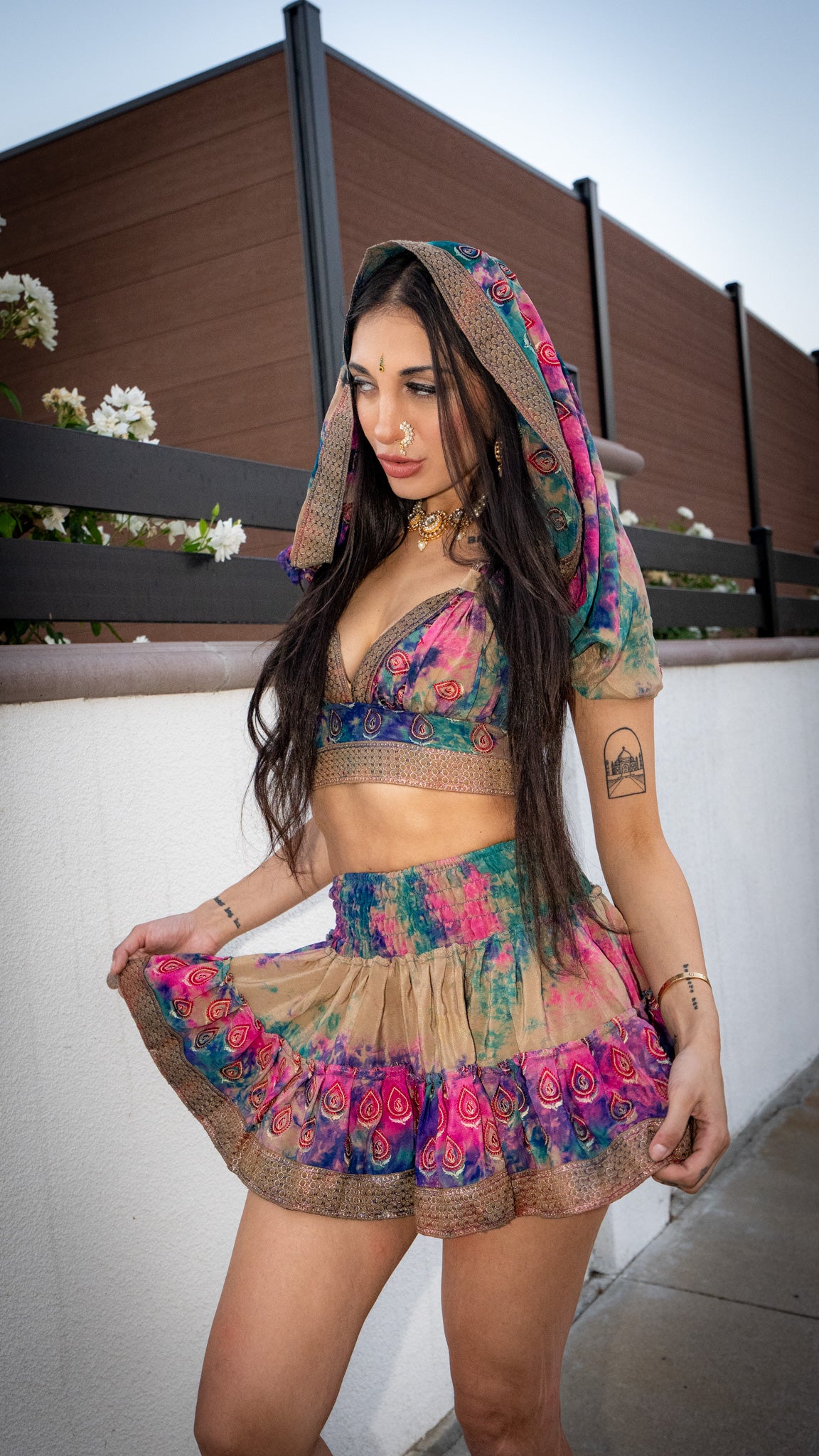 Rainbow Paisley Bohemia Micro Mini Gehr Skirt Set